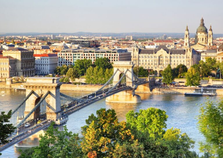 Panoramski pogled na Budimpeštu s Lančanim mostom.